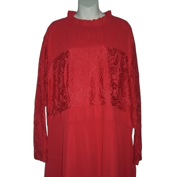 Roui Dress Red Plus Size Gown Long Lace Crochet Chiffon Party Boho Evening Sz 4X - Picture 2 of 11